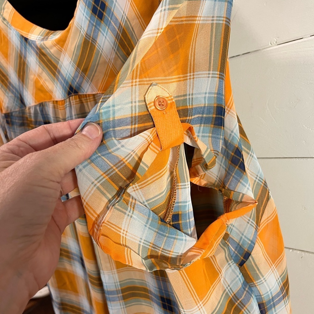 PENNINGTONS – Orange & Blue Plaid Button-Up Blouse – Size 3X - Picture 8 of 11